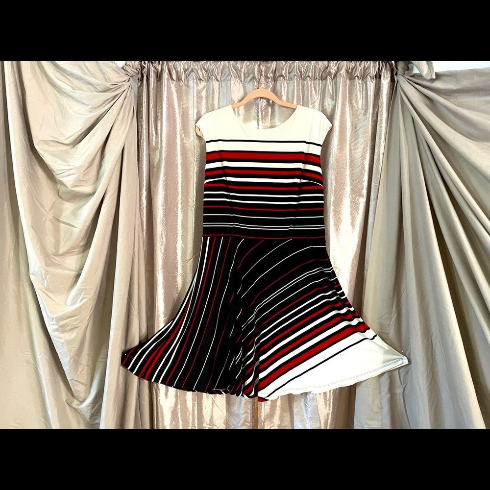 Knee Length, Flared - Red, Black, and White Dress